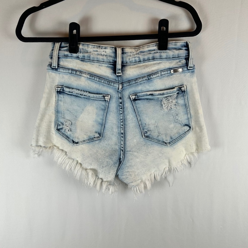 Kancan Womens Denim Shorts Acid Wash Frayed Hem‎ Distressed Blue Size M - Picture 4 of 12